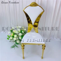 우아한 골드 크라운 가죽 웨딩 다이닝 체어